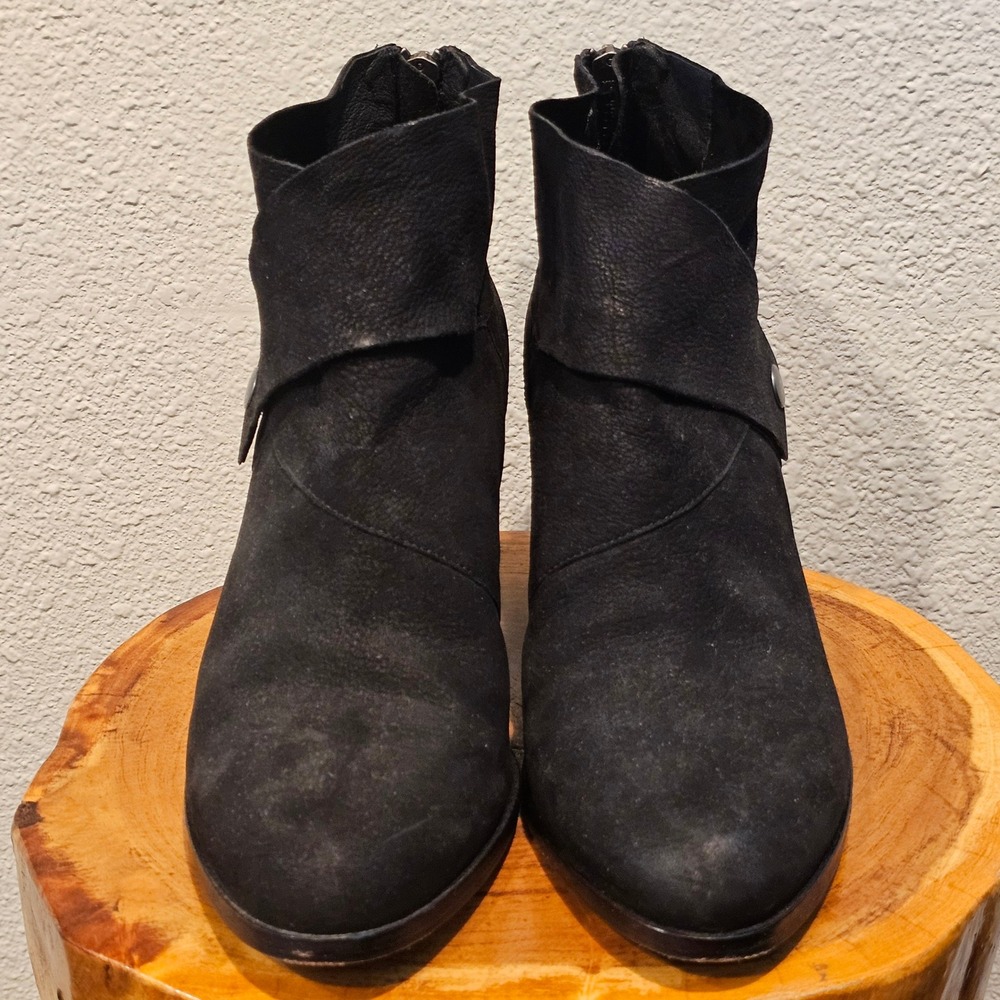 Eileen Fisher Womens 7 Black Leather Wrap Tag Ankle Boots Wedge Heel Back Zip - Picture 4 of 11